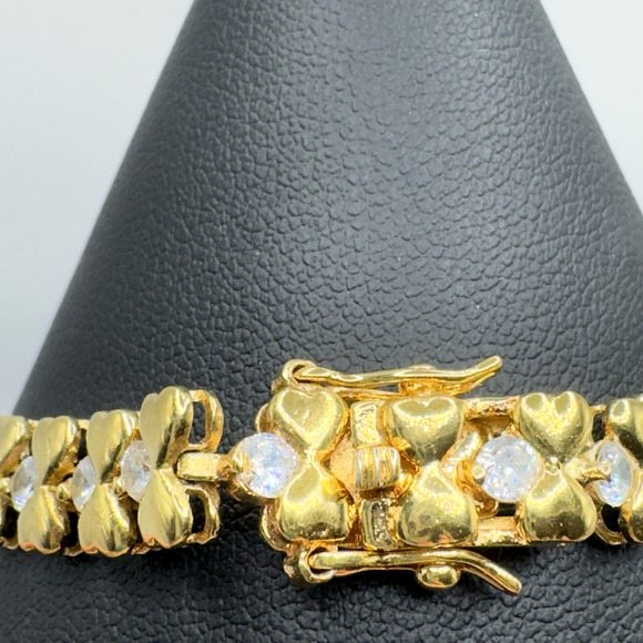 Gold Vermeil Sterling Silver Heart Bracelet Cubic Zirconia 7" - Picture 4 of 10